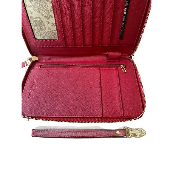 NEW Simply Noelle RFID Red Wallet Wristlet Card Slots ID Window Zipper Pockets - Picture 3 of 9